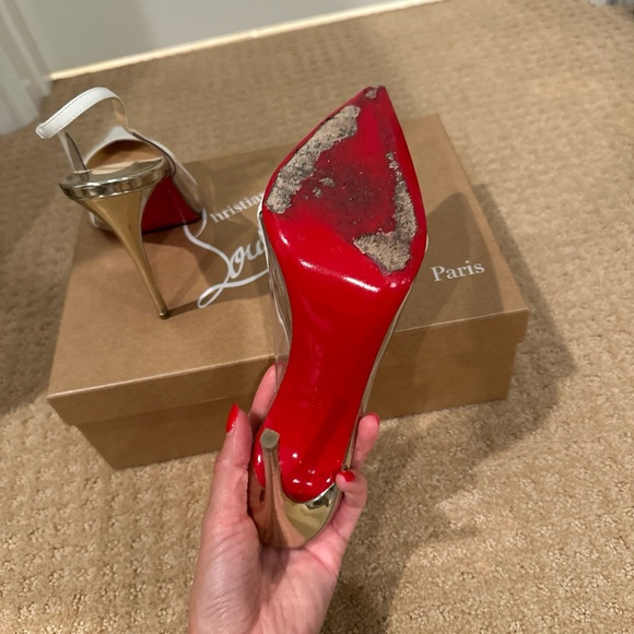 Christian Louboutin White Patent PVC Slingback Heels - Picture 3 of 8